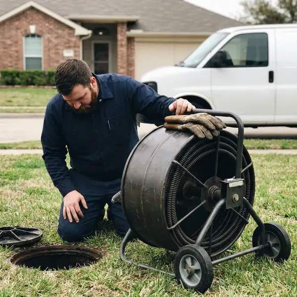 HDF Plumbing technician providing sewer line cleaning in Ocala, FL